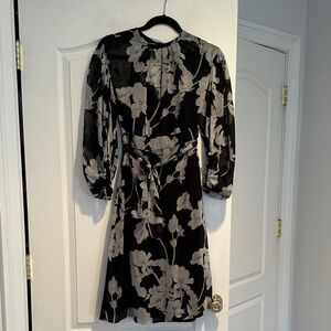 Club Monaco Black and Gray Floral Long Sleeve Dress